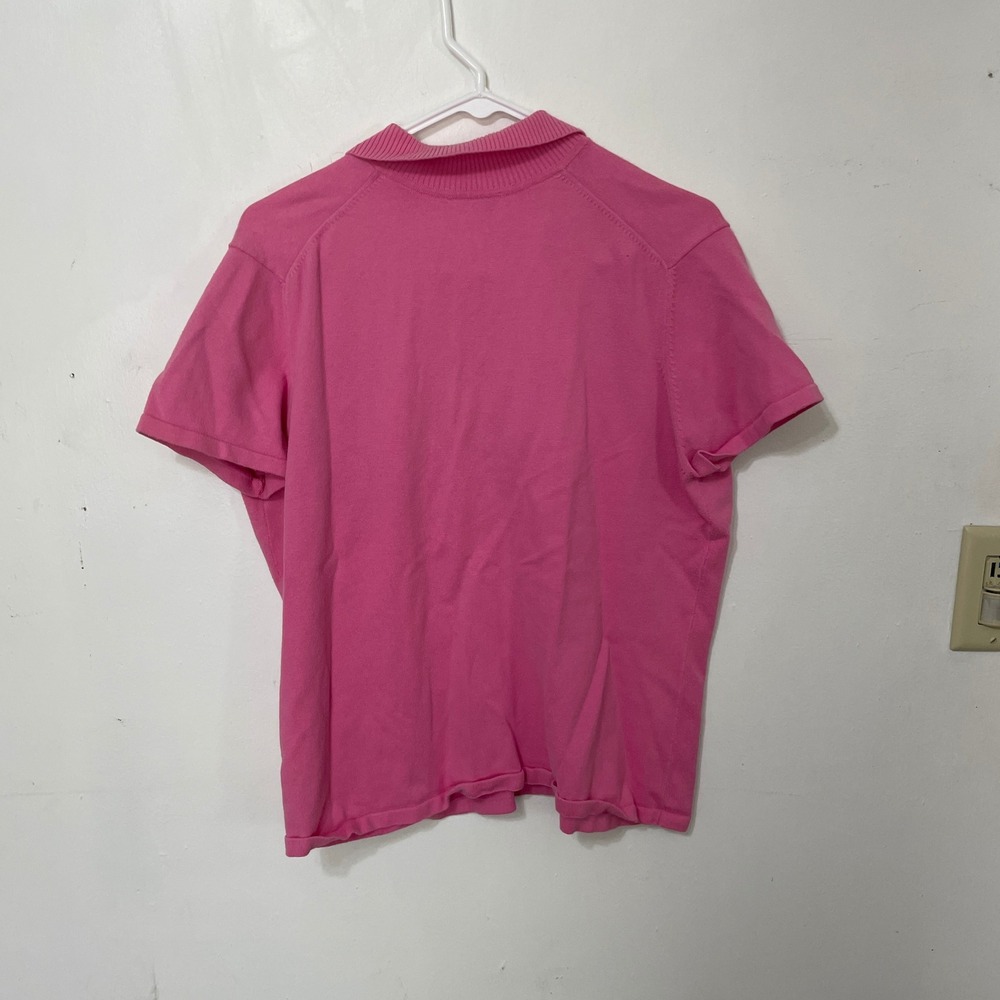 Lilly Pulitzer Pink Short Sleeve Polo Sweater Knit Palm Tree Logo Large - Picture 4 of 4